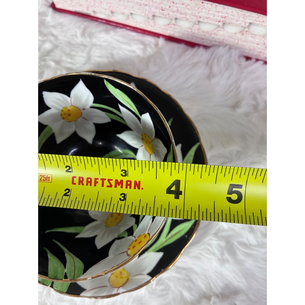 Daffodil Tuscan Fine English Bone China Tea Cup Saucer Black White Floral - Picture 4 of 11